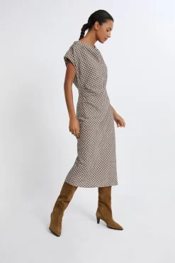 ETAM Vestidos Largos|Vestidos|Vestido largo a cuadros BEIGE