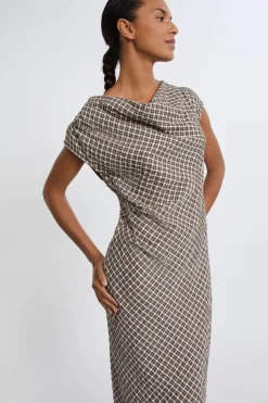 ETAM Vestidos Largos|Vestidos|Vestido largo a cuadros BEIGE