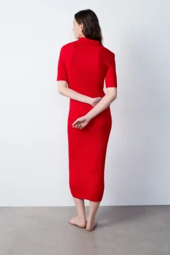 ETAM Vestidos Largos|Vestidos Lisos|Vestido largo con cuello polo CARDINAL