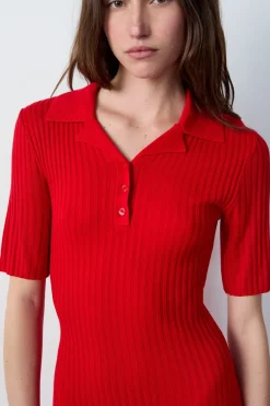 ETAM Vestidos Largos|Vestidos Lisos|Vestido largo con cuello polo CARDINAL