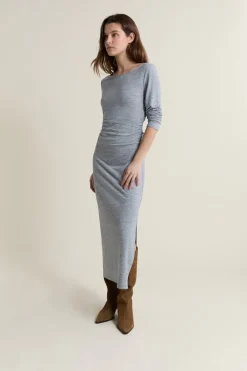 ETAM Vestidos Largos|Vestidos Lisos|Vestido largo con cuello barco GRIS