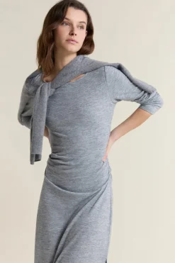 ETAM Vestidos Largos|Vestidos Lisos|Vestido largo con cuello barco GRIS
