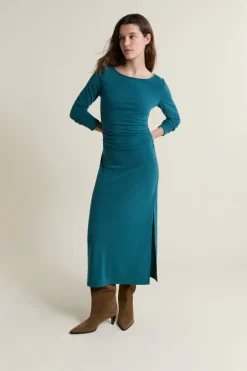 ETAM Vestidos Largos|Vestidos Lisos|Vestido largo con cuello barco VERDE PATO