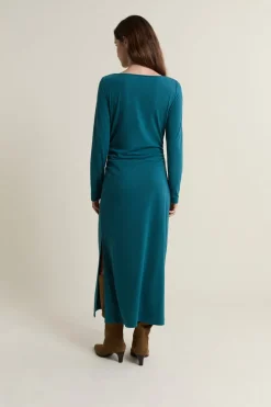 ETAM Vestidos Largos|Vestidos Lisos|Vestido largo con cuello barco VERDE PATO