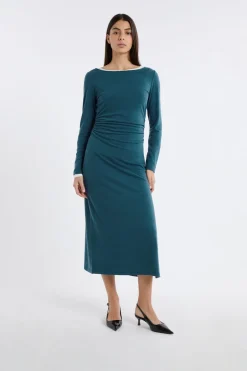 ETAM Vestidos Largos|Vestidos Lisos|Vestido largo con cuello barco VERDE PATO
