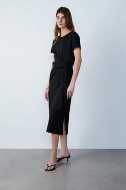 ETAM Vestidos Lisos|Vestidos De Noche|Vestido largo con lazada NEGRO