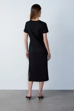 ETAM Vestidos Lisos|Vestidos De Noche|Vestido largo con lazada NEGRO