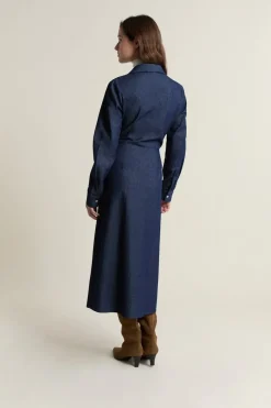 ETAM Vestidos Largos|Vestidos Lisos|Vestido largo cruzado de algodón AZUL REAL