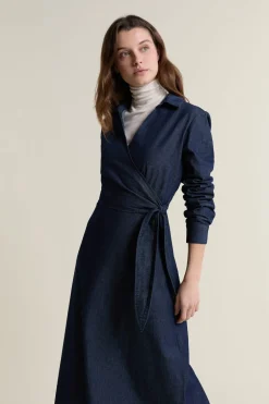 ETAM Vestidos Largos|Vestidos Lisos|Vestido largo cruzado de algodón AZUL REAL