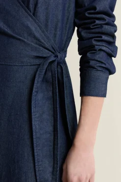 ETAM Vestidos Largos|Vestidos Lisos|Vestido largo cruzado de algodón AZUL REAL
