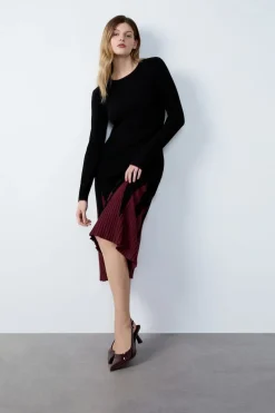 ETAM Vestidos Largos|Vestidos Lisos|Vestido largo de canalé NEGRO