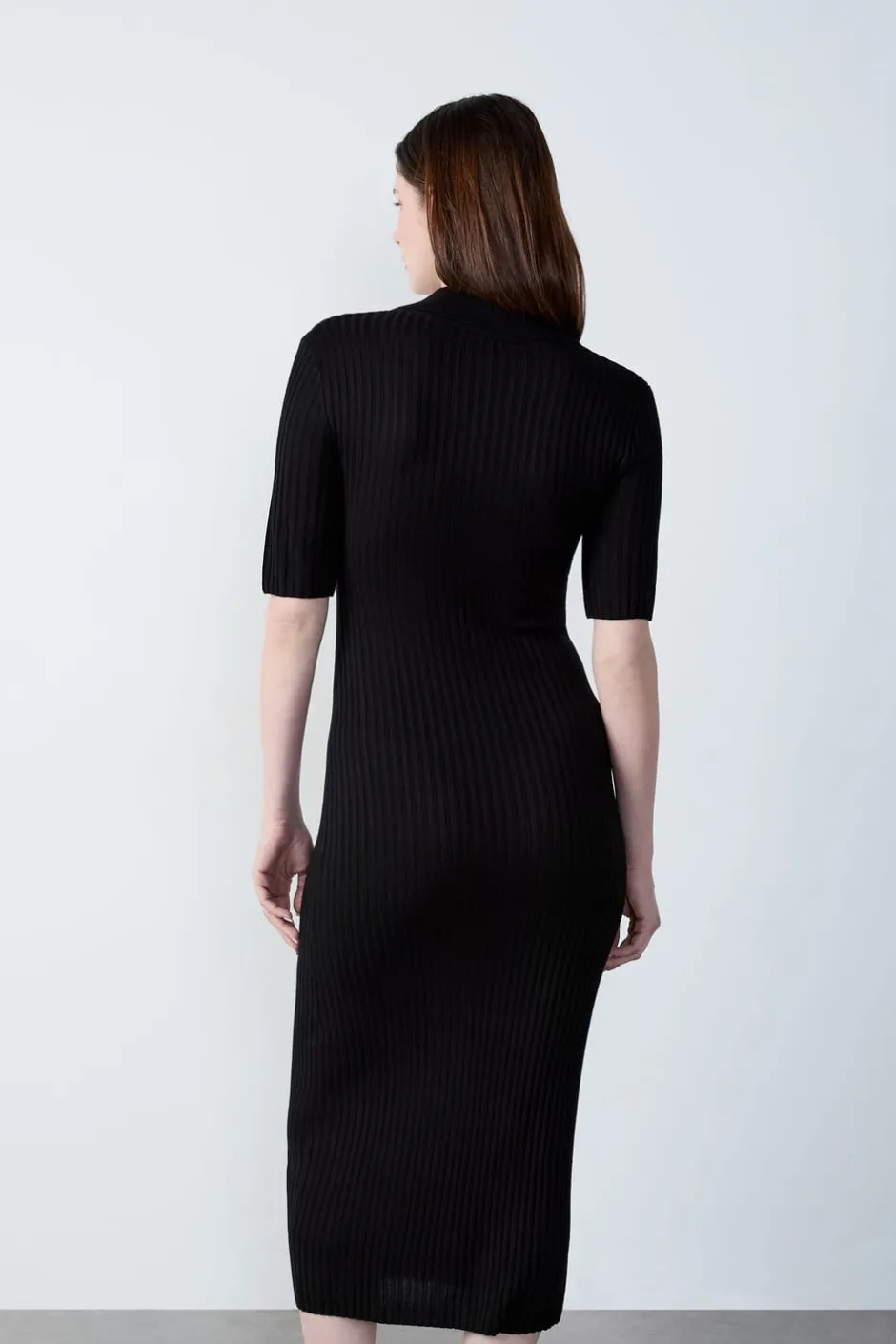 ETAM Vestidos Largos|Vestidos Lisos|Vestido largo de punto, manga corta NEGRO