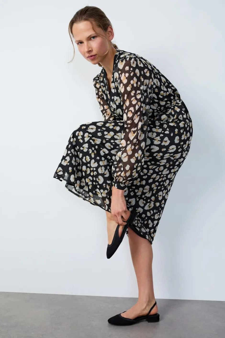 ETAM Vestidos Largos|Vestidos Estilo Bohemio|Vestido largo estampado fluido NEGRO