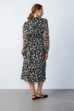 ETAM Vestidos Largos|Vestidos Estilo Bohemio|Vestido largo estampado fluido NEGRO