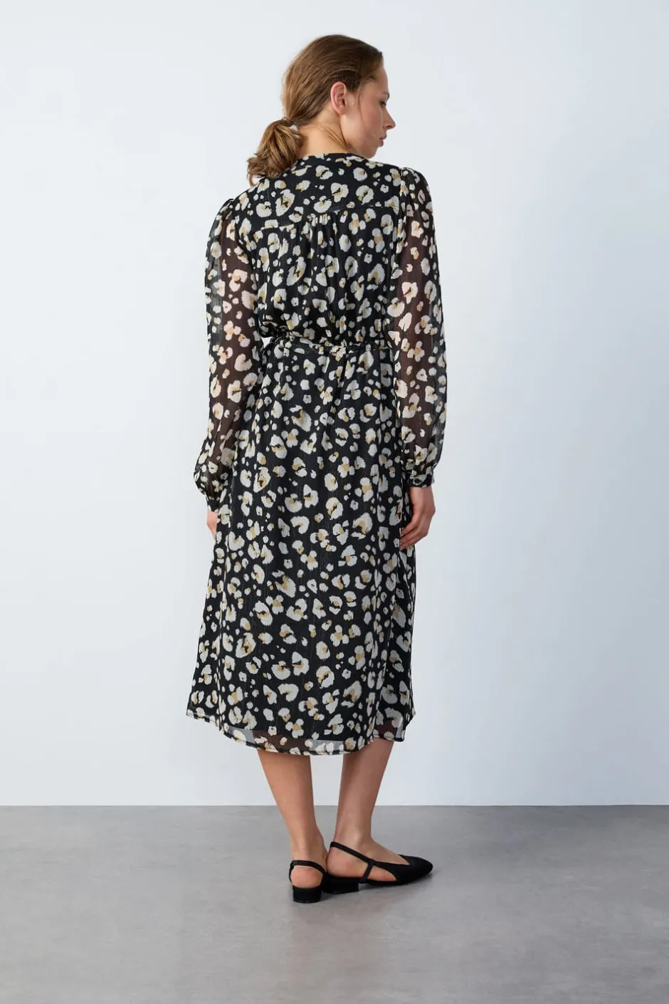 ETAM Vestidos Largos|Vestidos Estilo Bohemio|Vestido largo estampado fluido NEGRO