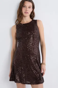 ETAM Vestidos Cortos|Vestidos Lisos|Vestido sin mangas con lentejuelas MARR&Oacute;N