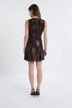 ETAM Vestidos Cortos|Vestidos Lisos|Vestido sin mangas con lentejuelas MARR&Oacute;N
