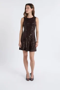 ETAM Vestidos Cortos|Vestidos Lisos|Vestido sin mangas con lentejuelas MARR&Oacute;N