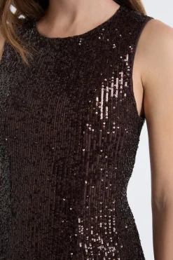 ETAM Vestidos Cortos|Vestidos Lisos|Vestido sin mangas con lentejuelas MARR&Oacute;N