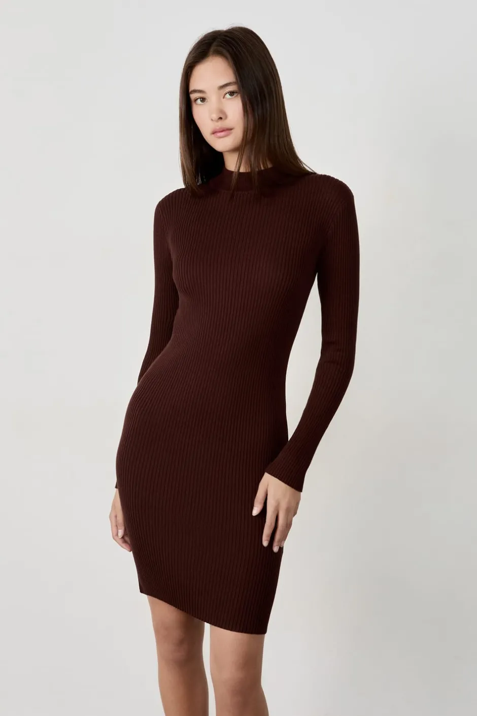 ETAM Vestidos Lisos|Vestidos De Punto|Vestido suéter corto CHOCOLATE