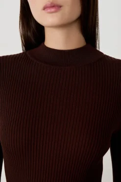 ETAM Vestidos Lisos|Vestidos De Punto|Vestido suéter corto CHOCOLATE