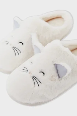 ETAM Zapatillas|Zapatillas con motivos de gatos de tejido ultrasuave CRUDO